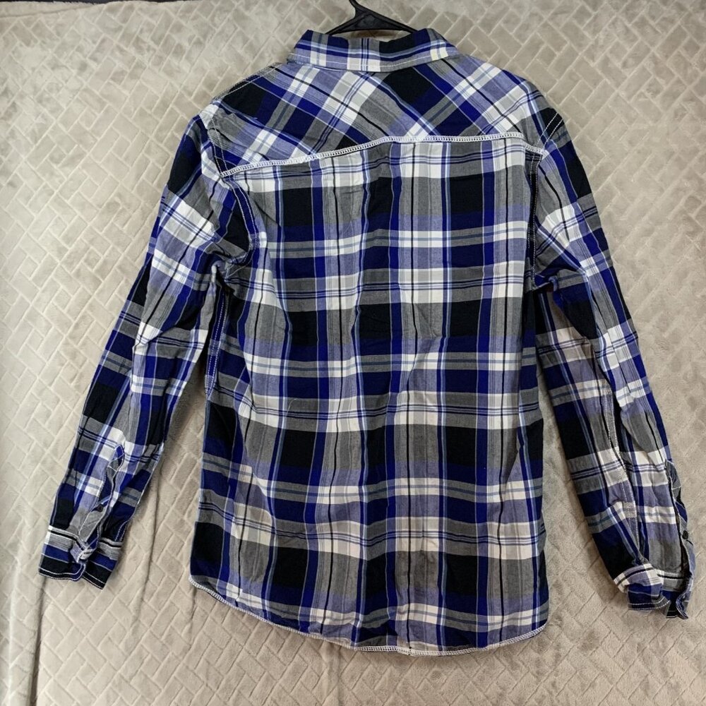 Route 66 Mens Medium Button Up Shirt Blue Plaid Pearl Snap Long Sleeve Western - Picture 11 of 15